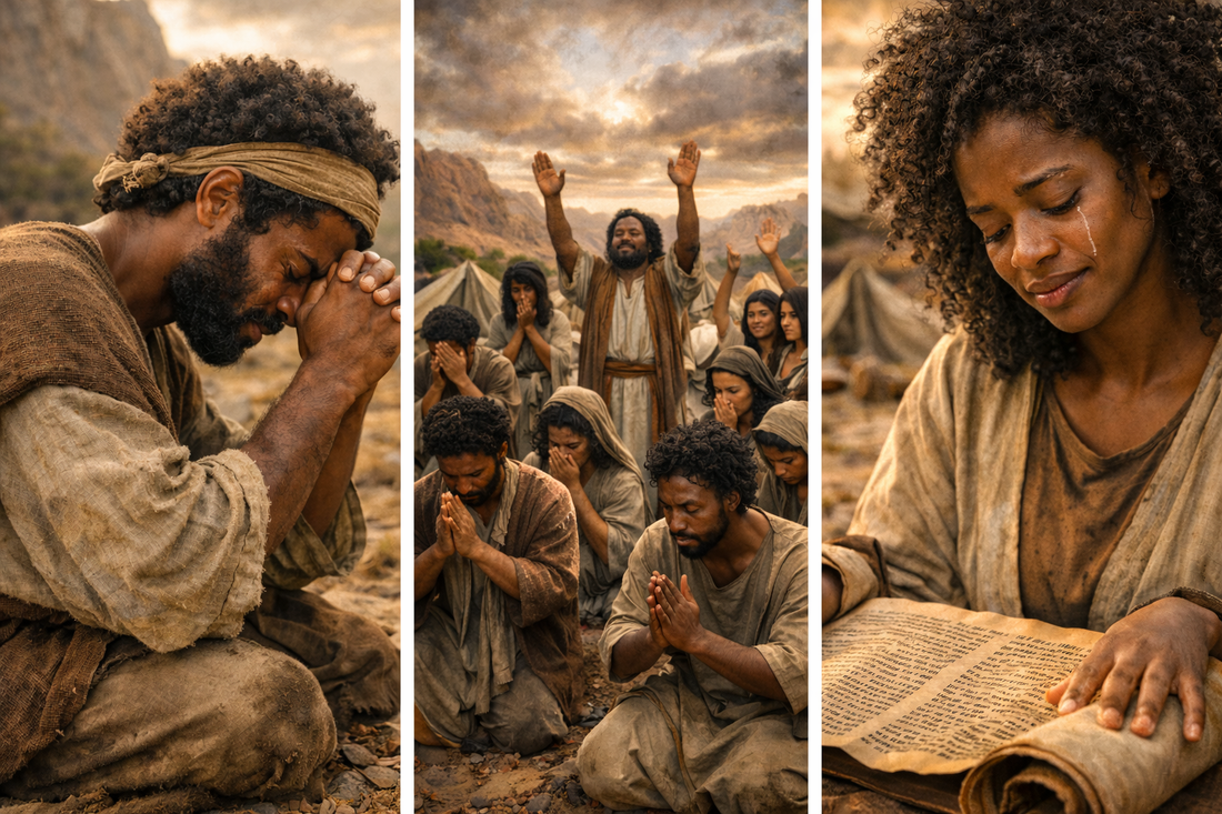 black man praying, black woman praying