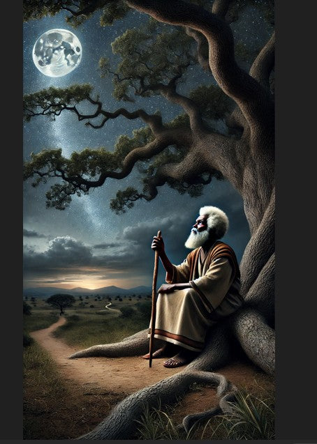 Image of the biblical character Abraham looking up at the stars at night