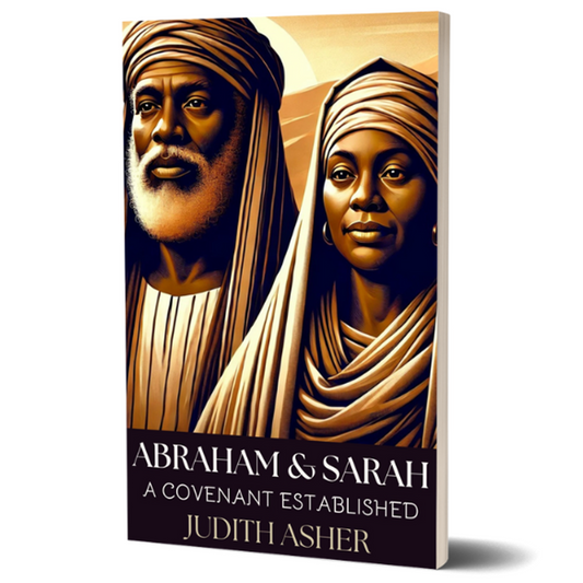 Book cover featuring images of Abraham and Sarah with the title 'A Covenant Established' by Judith Asher.